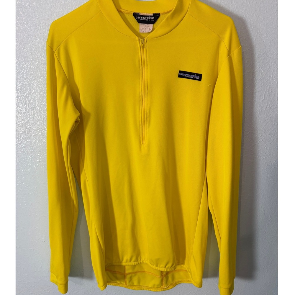 Vintage Cannondale Cycling Jersey Yellow Long Sleeve Quarter Zip Mens Large USA